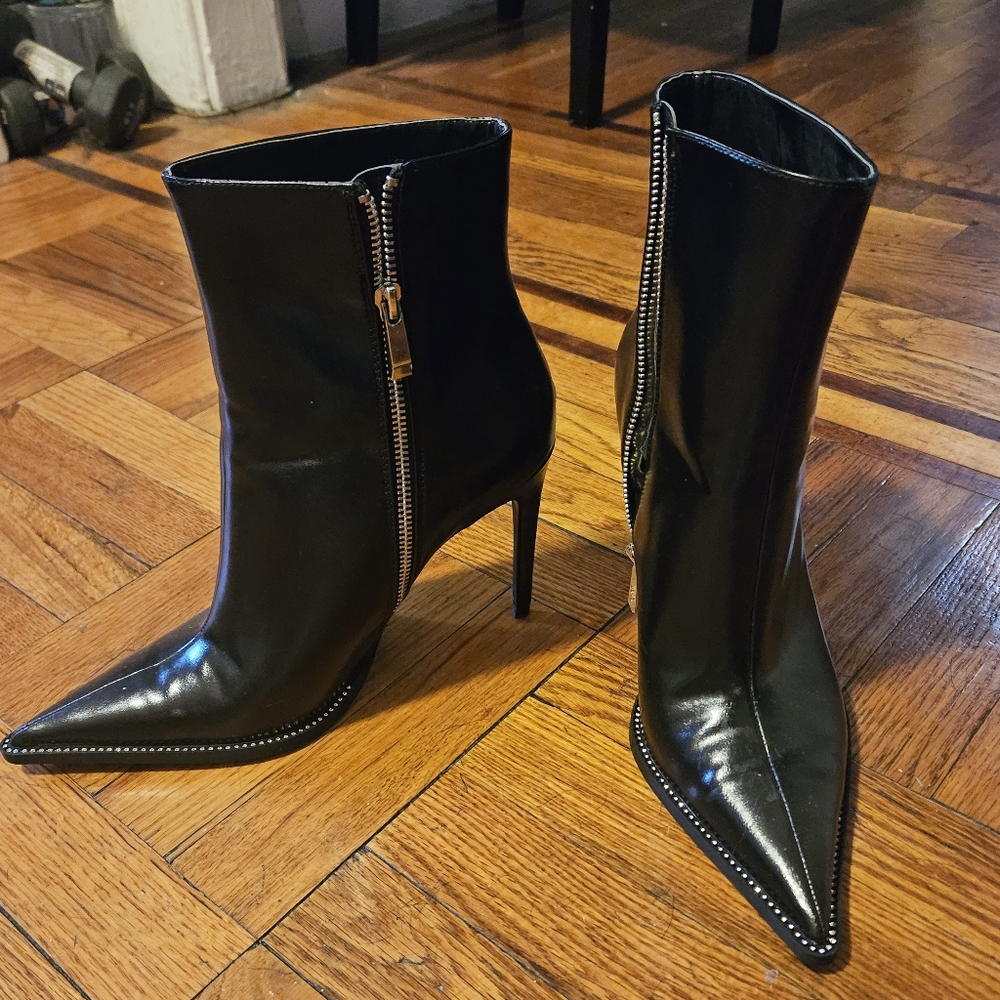 Zara Black Point Toe Embellished Bootie